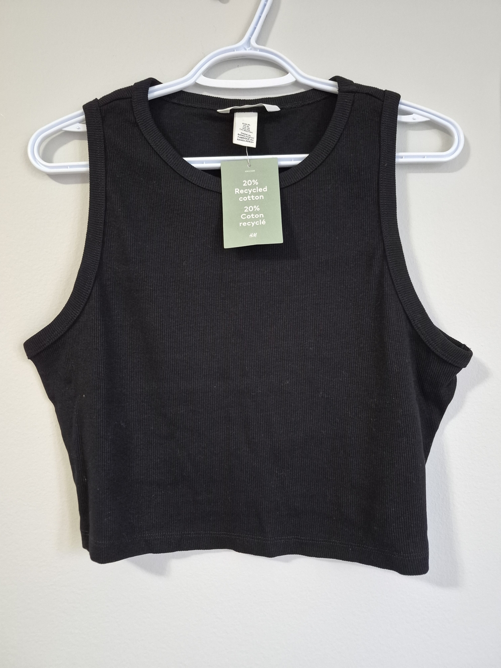 H&M Black Ribbed Tank Top Cropped Style